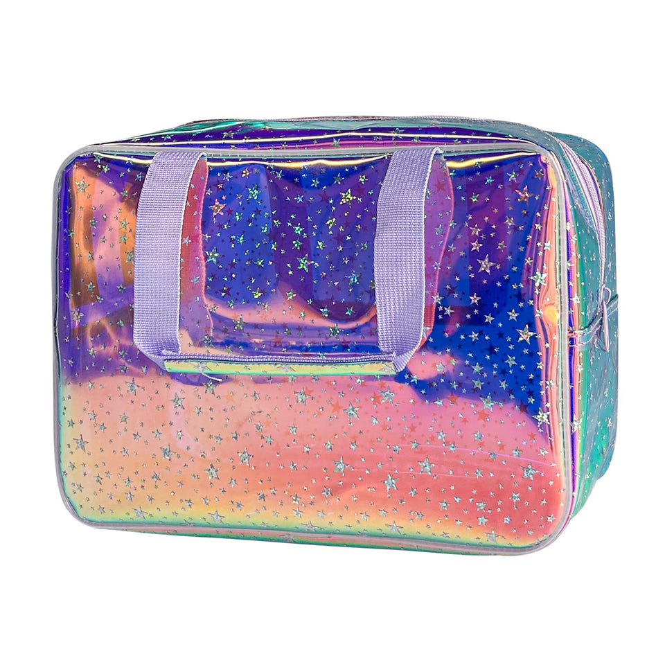 TotePrint TPU holographic star handle makeup bag designed for durable travel storage.