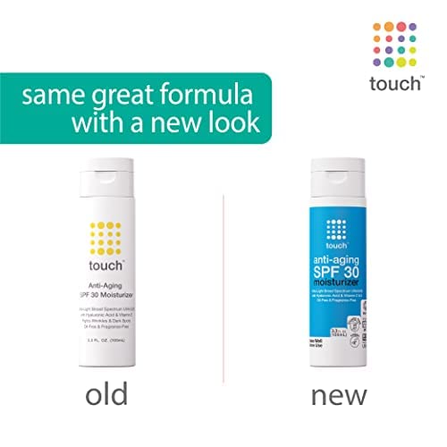 TOUCH Fragrance-free sunscreen moisturizer application highlights lightweight texture.
