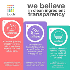 TOUCH USA-made toner packaging closeup signals quality and safety standards.