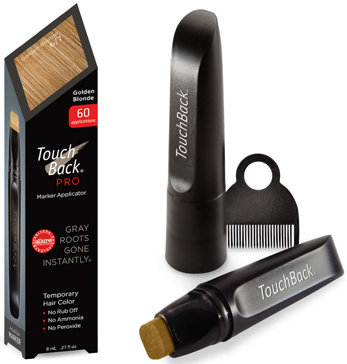 TouchBack Pro gray root marker bottle in Golden Blonde for seamless touch-ups between shampoos.
