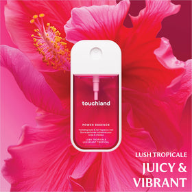 Touchland Juicy Escape fragrance mist lush tropicale closeup of tropical notes.