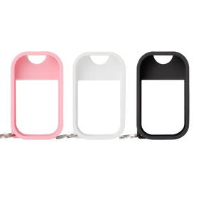 Touchland protective silicone case trio in white, pink, and black keeps 1 oz sanitizer accessible on the go.