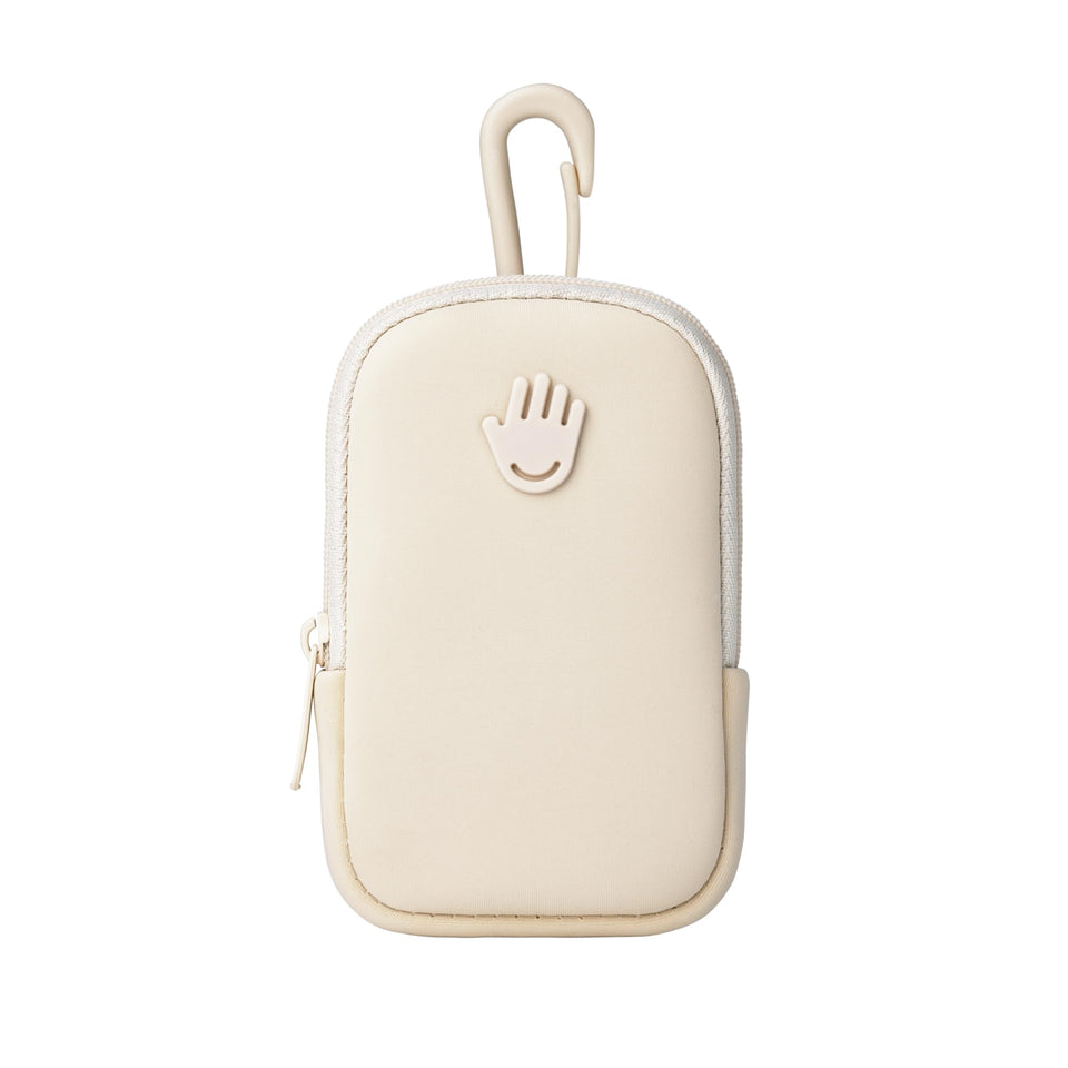 Touchland Touchette Ivory pouch with snap hook for easy on-the-go sanitizing.