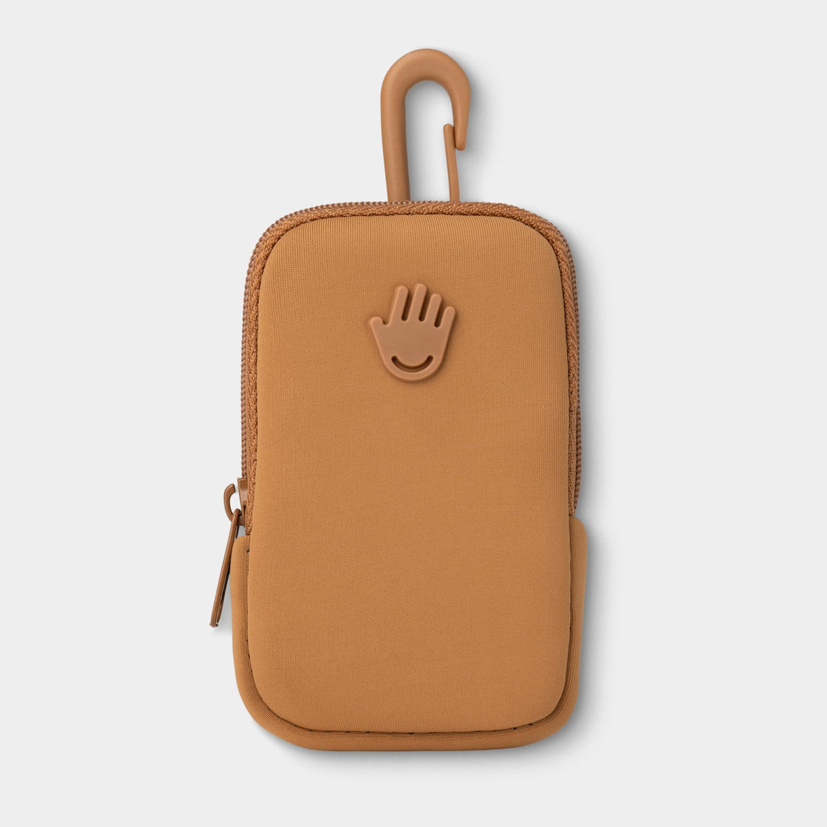 Touchland Touchette caramel pouch with snap hook for easy belt or bag attachment.