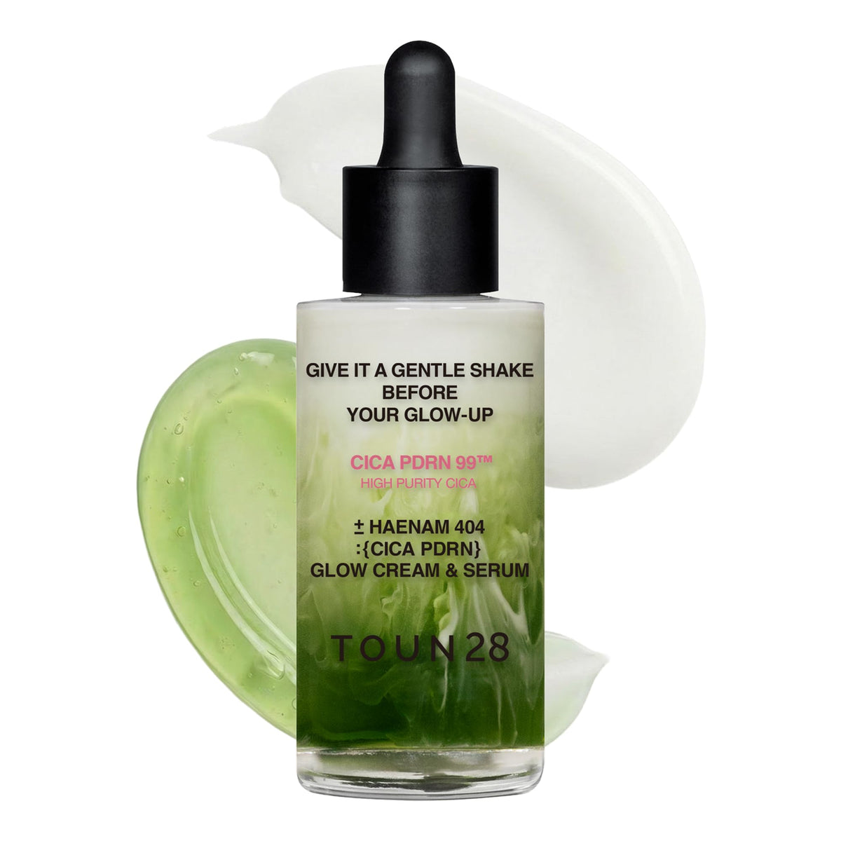 TOUN28 Haenam404 glow cream & serum bottle close-up showing a hydrated, glass-skin-ready formula.