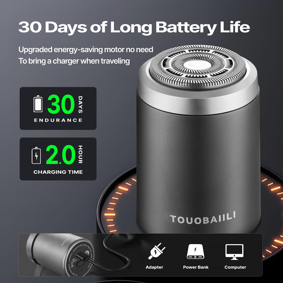 Touobaiili electric foil shaver close-up on foil for precise, skin-friendly shaving.