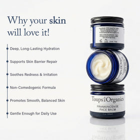 Close-up label shows organic ingredients for sensitive skin.