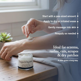 Toups and Co balm on hands and elbows for targeted nourishment.