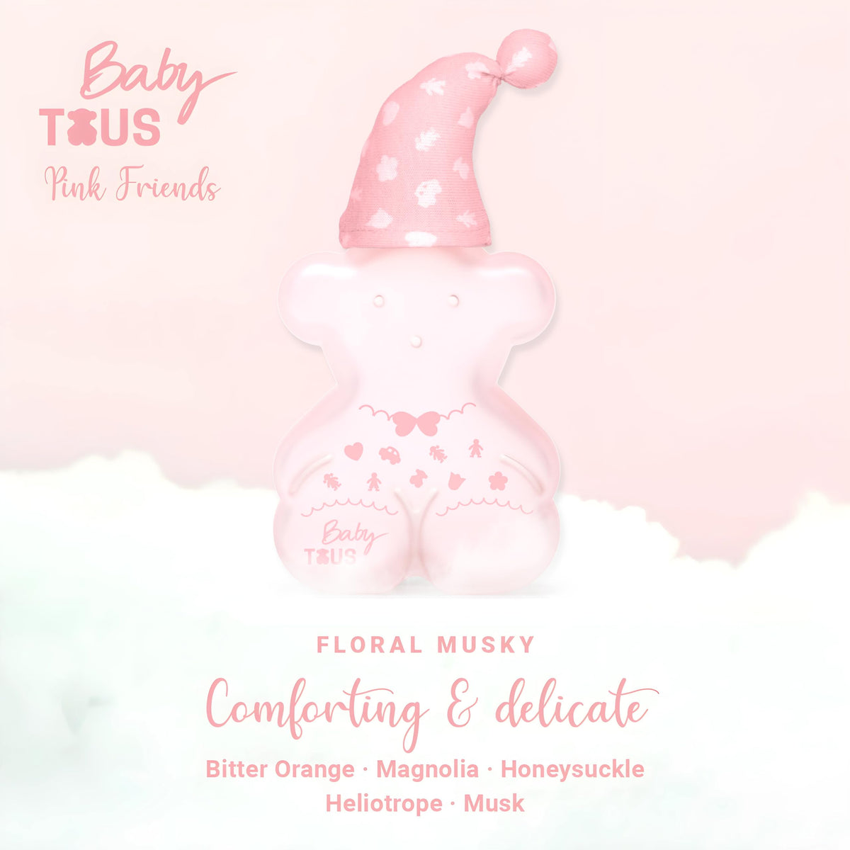 TOUS Baby Cologne packaging image highlights the glass bottle and safe daily use