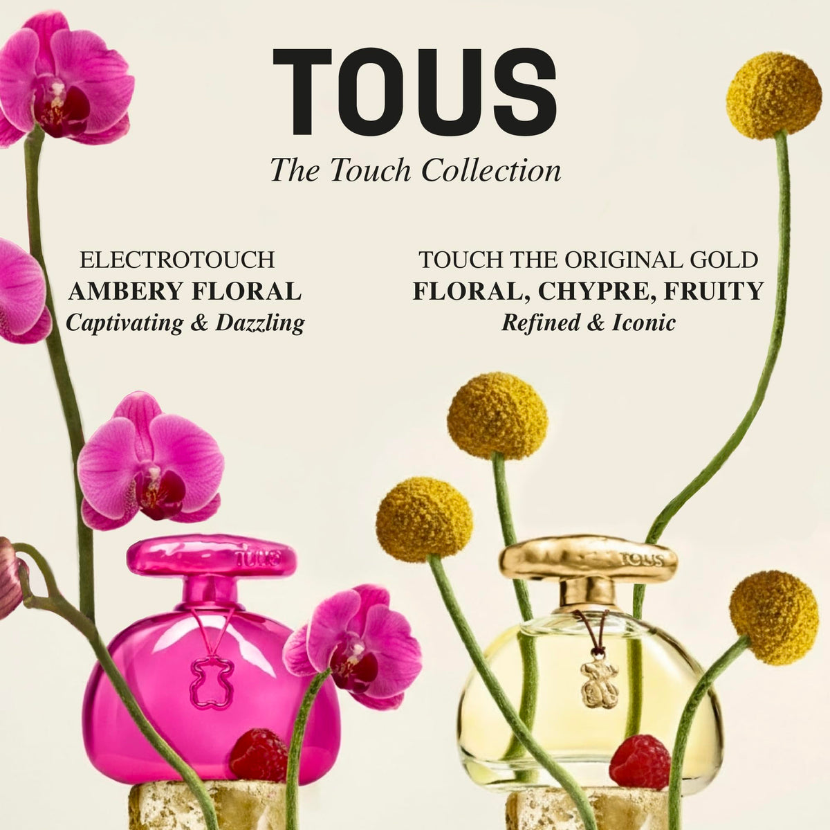 TOUS Touch Eau de Toilette label detail shows branding and scent notes hints