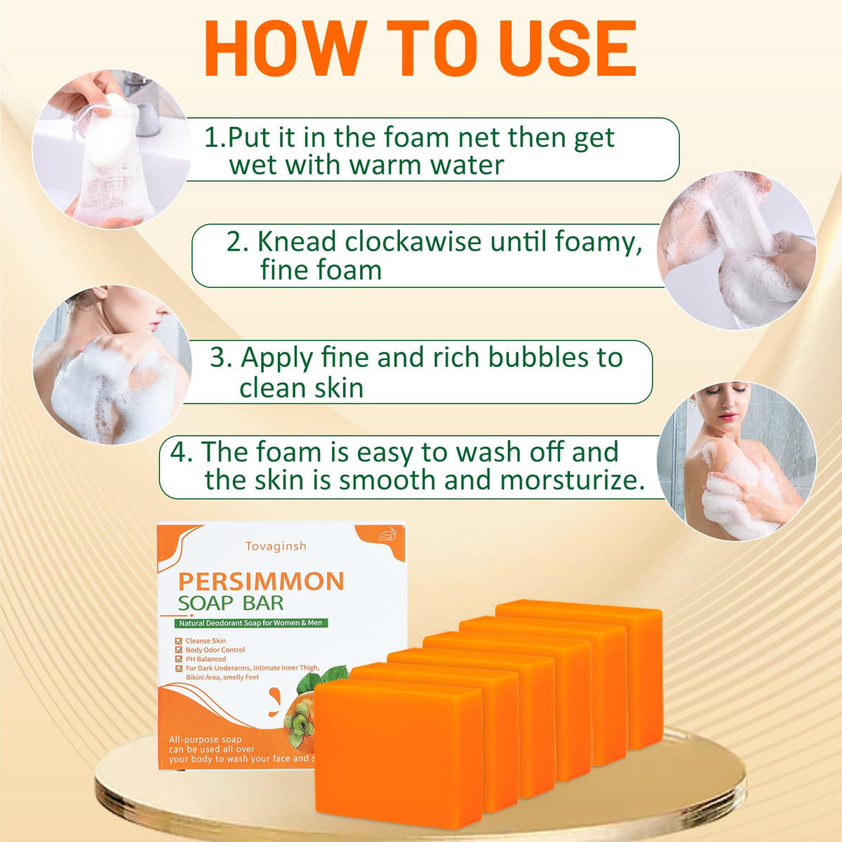 Odor-control action with Tovaginsh Persimmon soap bar illustrating natural deodorizing benefits