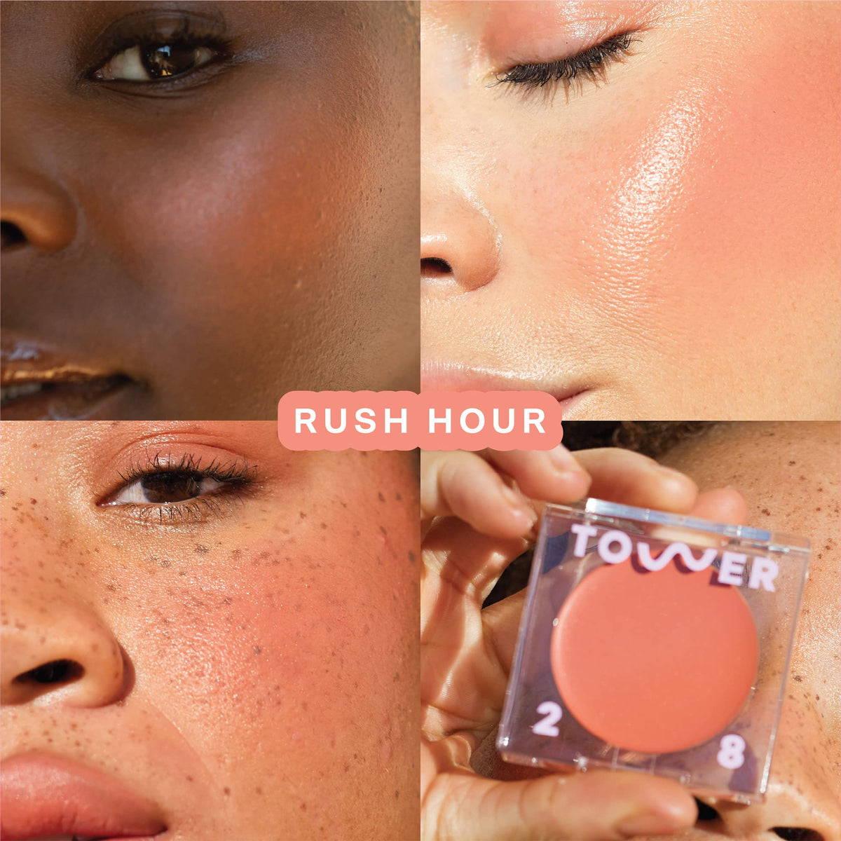 Tower 28 BeachPlease Rush Hour swatch shows peachy pigment for natural radiance