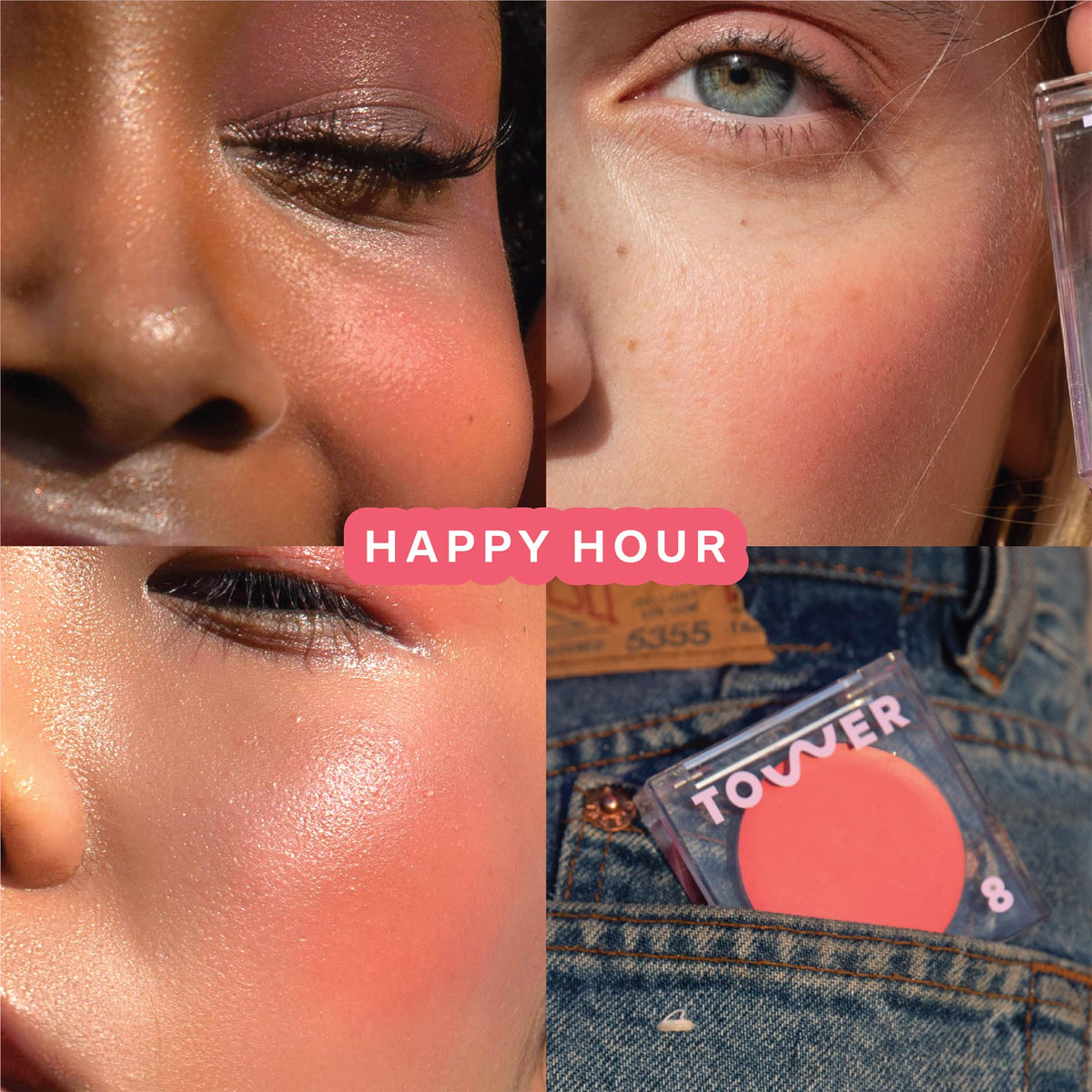 Tower 28 BeachPlease cream blush on cheek for sun-kissed color