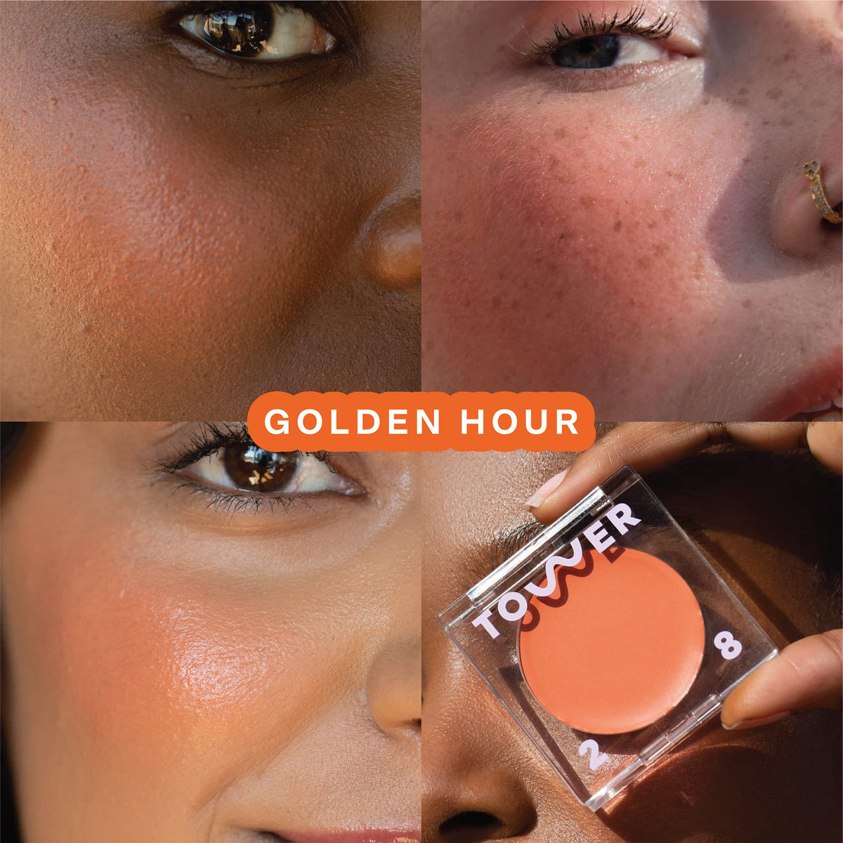 Tower 28 BeachPlease Golden Hour swatch on cheek for sun-kissed glow