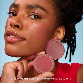 Tower 28 GetSet Matte Blush Sawtelle Slushie swatch on skin shows fade-proof color