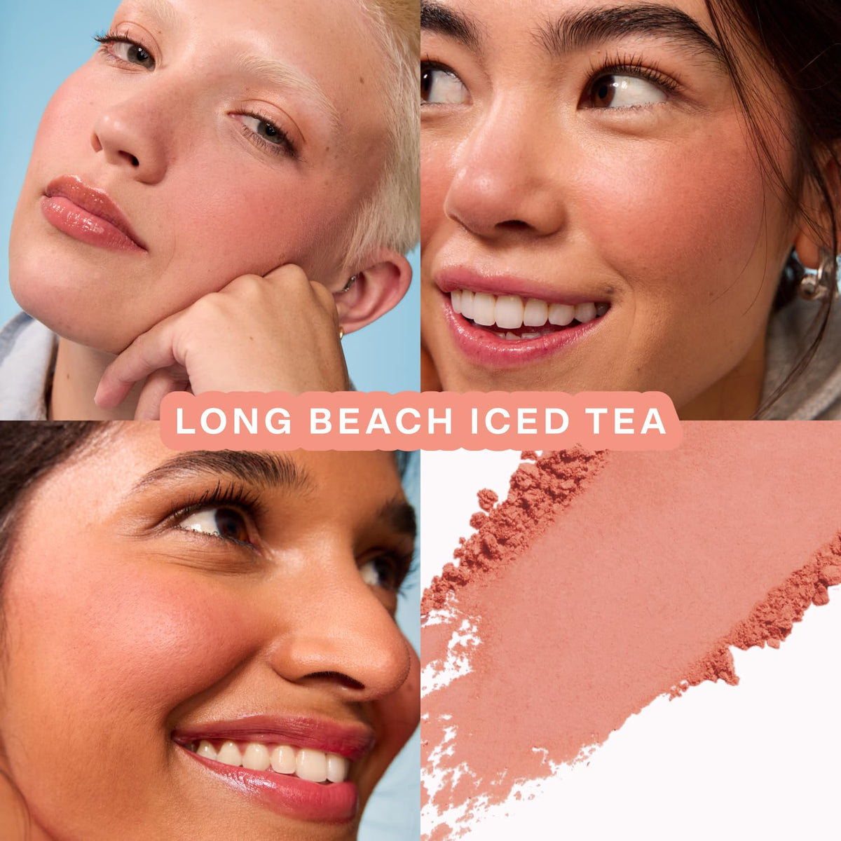 Tower 28 GetSet Matte Powder Blush Long Beach Iced Tea on cheek for natural flush