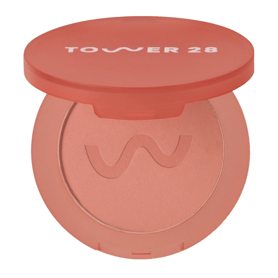 Tower 28 GetSet Matte Powder Blush in Long Beach Iced Tea swirl adds soft lasting color
