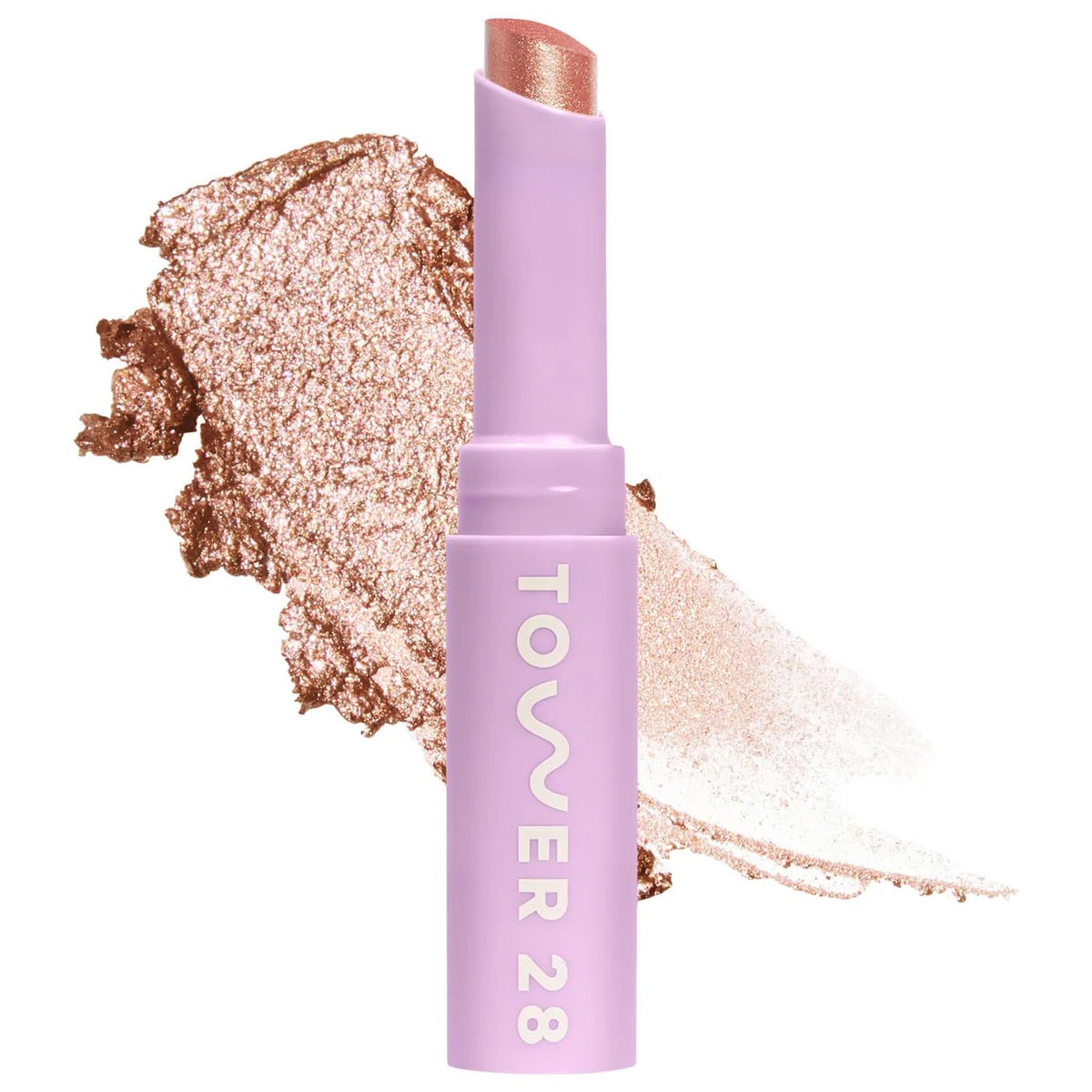 Tower 28 GoGo Avalon eyeshadow stick application showing rich shimmer and cooling feel.