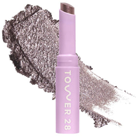 Tower 28 GoGo Cooling Shimmer Eyeshadow Stick swatch shows Viper’s cool mauve sparkle