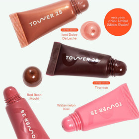 Tower 28 LipSoftie mini in Peony Shimmer offers everyday buildable color and shine.