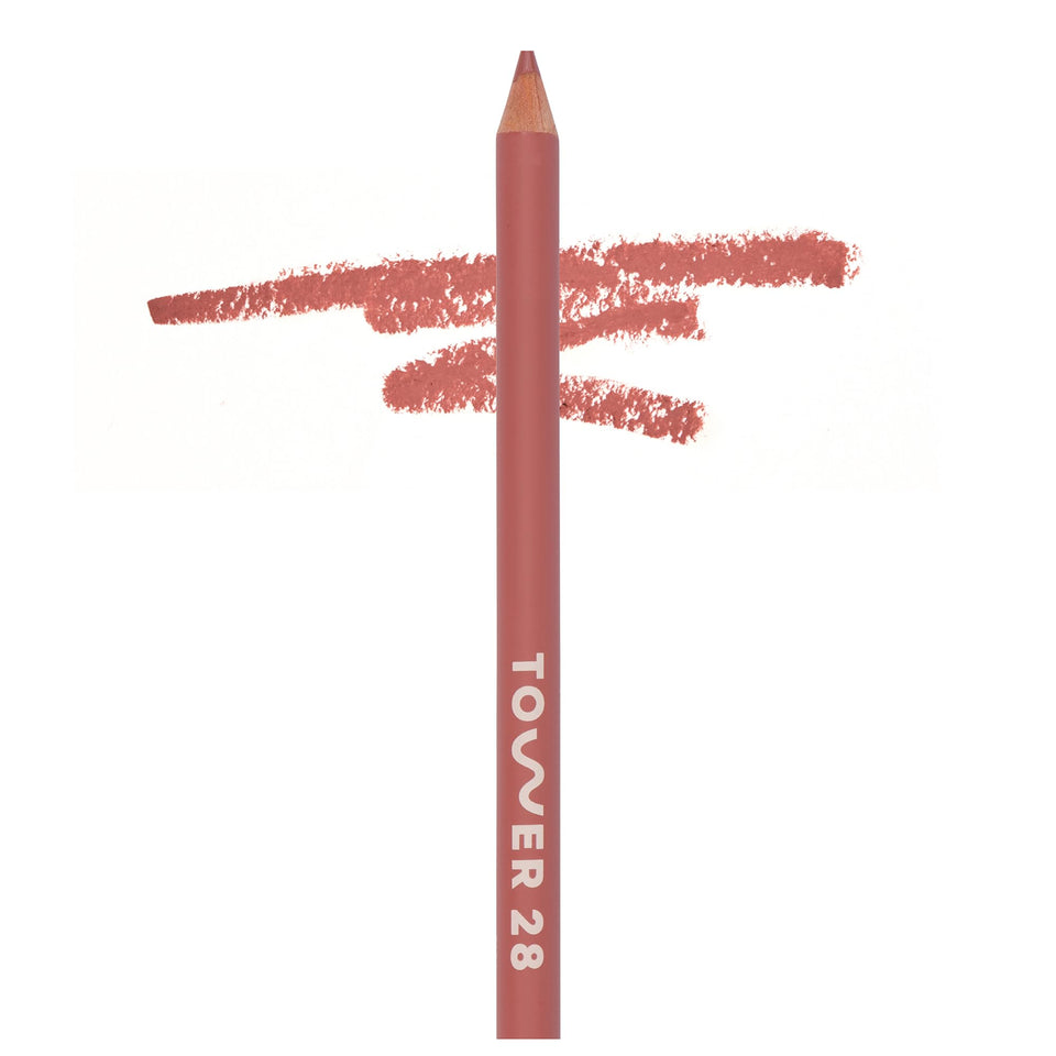 Tower 28 OneLiner Warm Rose swatch for versatile lips and cheeks.