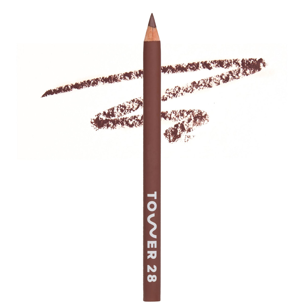 Tower 28 OneLiner lip liner in chocolate brown providing hydrating, precise definition