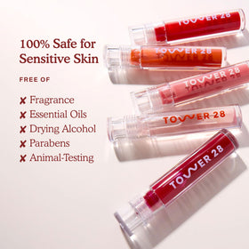 Close-up of creamy Jelly texture on Tower 28 ShineOn Lip Gloss Jelly.