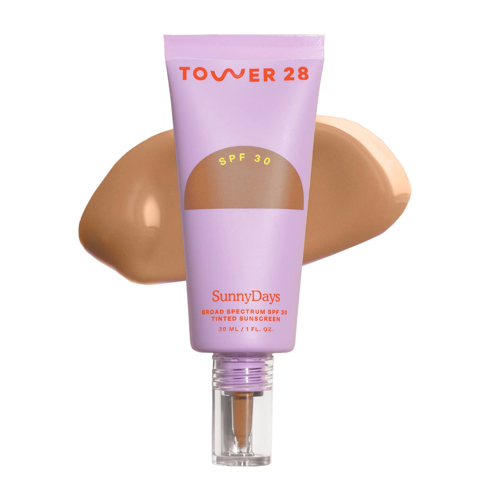 Tower 28 SunnyDays SPF 30 tinted moisturizer bottle pump for easy application.