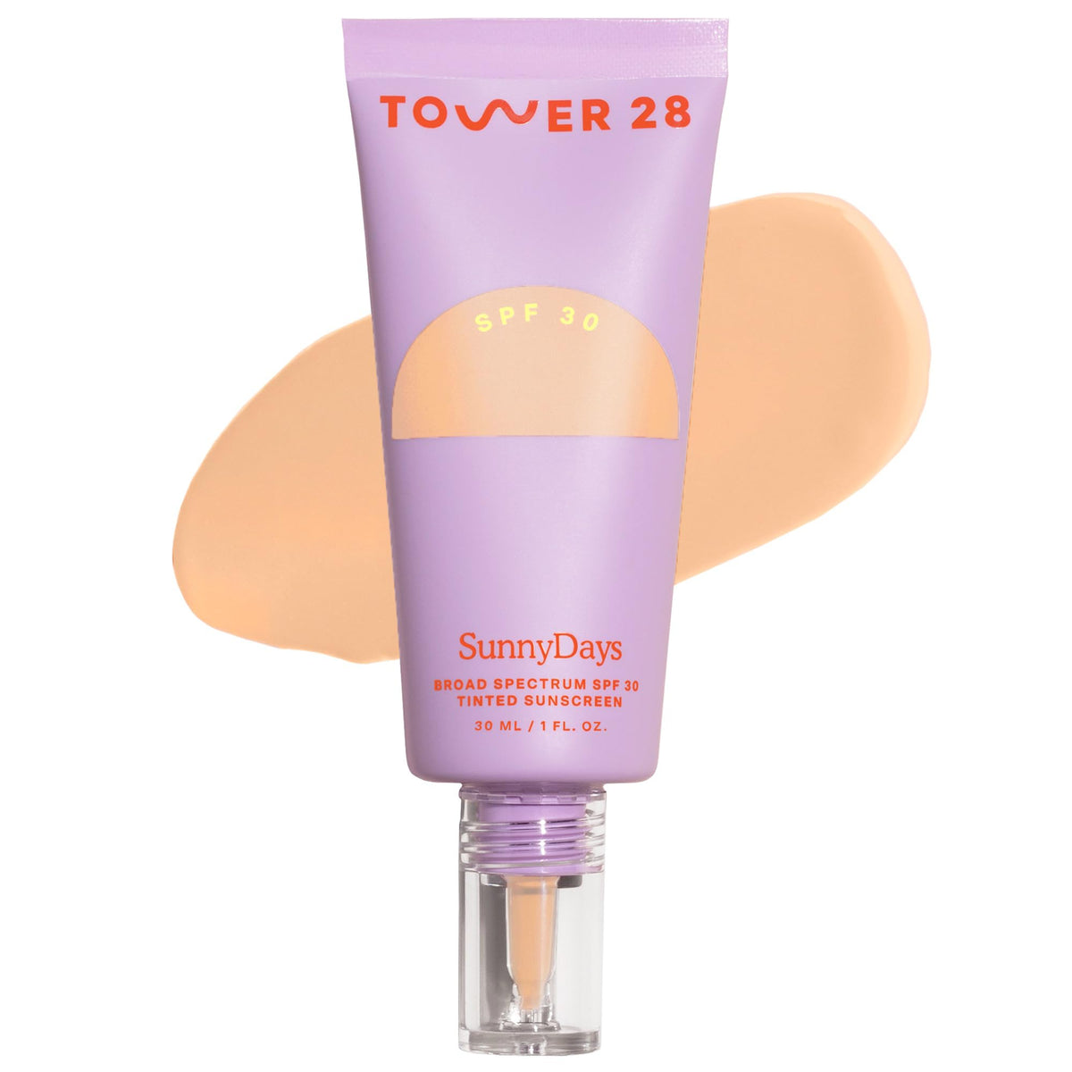 Tower 28 SunnyDays SPF 30 tinted moisturizer bottle showing buildable coverage for a natural look.