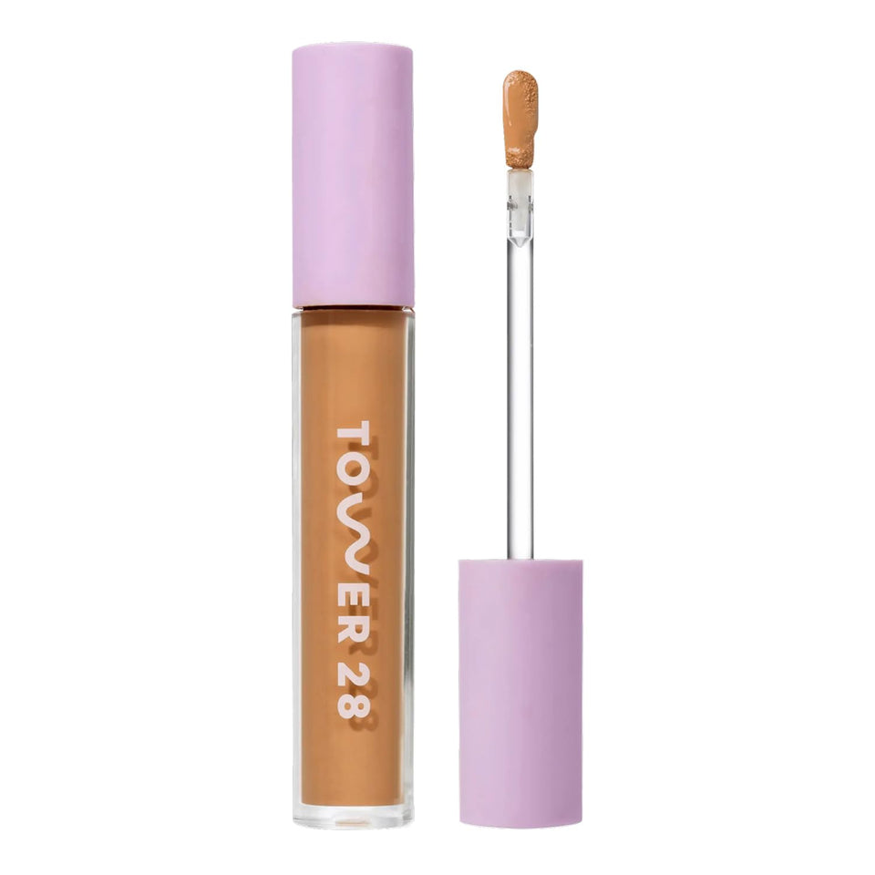 Tower 28 Swipe Serum Concealer close-up showing seamless coverage and smooth blending