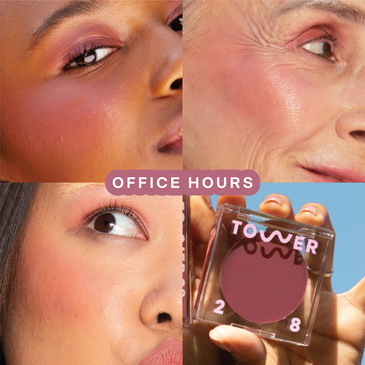 BeachPlease cheek glow swatch on skin for dewy finish by Tower 28