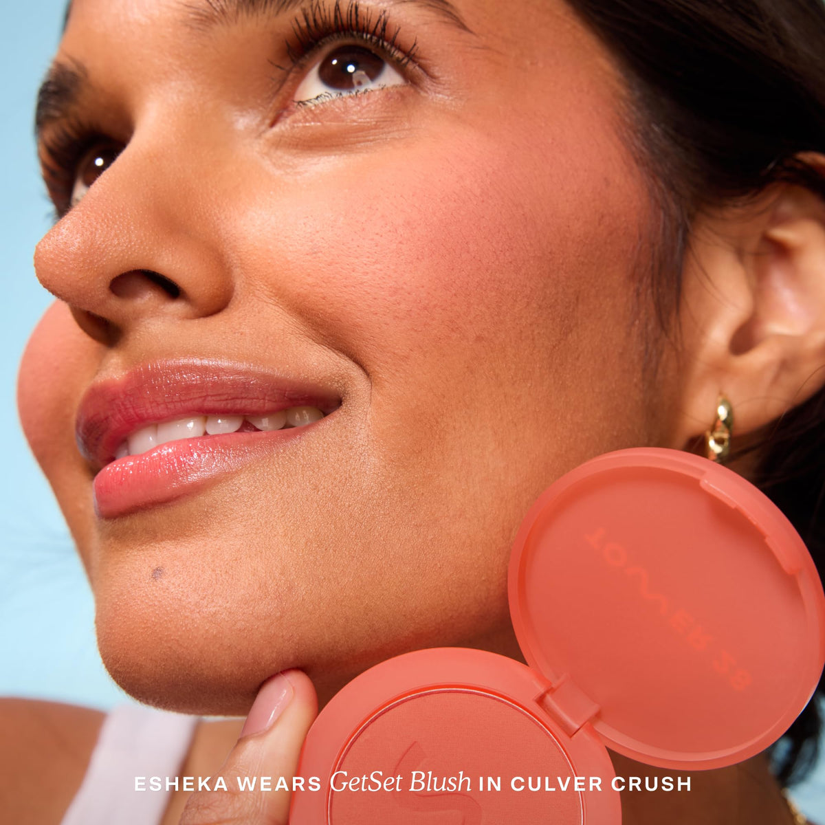 Tower 28 GetSet Matte Blush Culver Crush on cheeks delivers a natural, long-lasting flush.