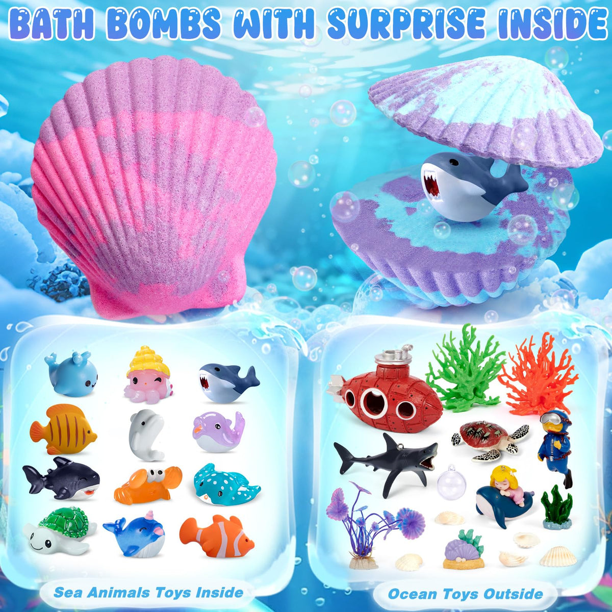 Toylink Ocean Bath Bomb with sea animal toy revealed during bath