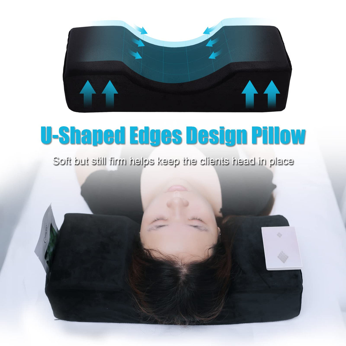 Toymay cervical pillow with black velvet cover offers easy wash and enhanced comfort.