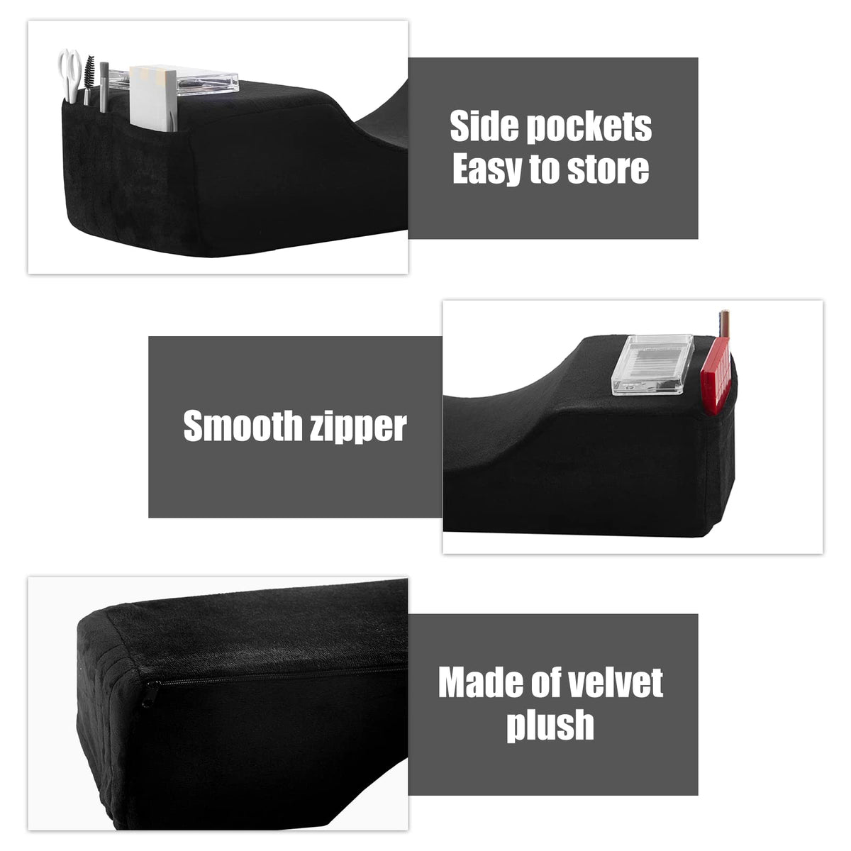 Toymay eyelash grafting pillow with side pockets keeps tools within reach.