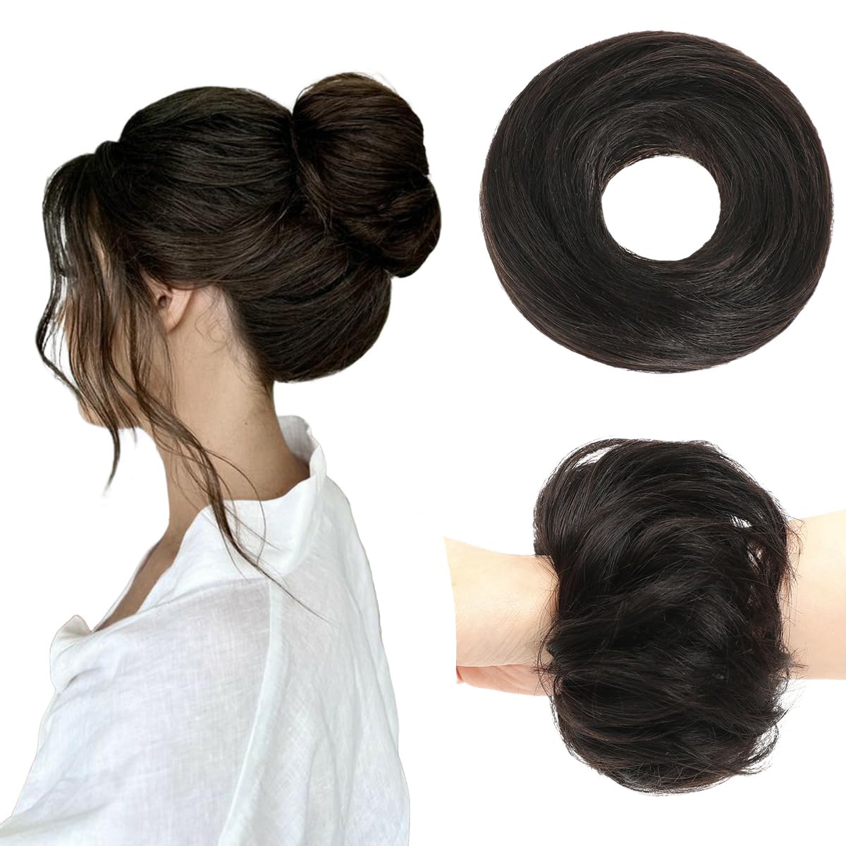 Tozoie messy bun hair piece closeup shows natural blend for seamless daily wear