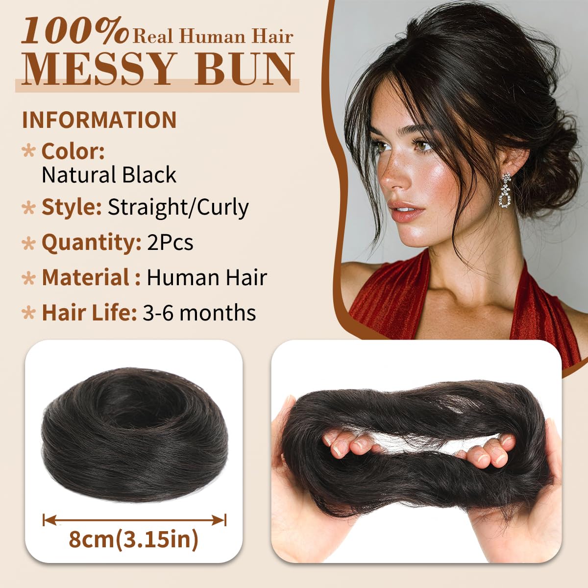 Tozoie messy bun hair piece crown wrap demonstrates versatile placement