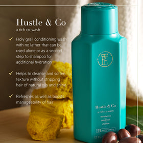 TPH by Taraji Hustle & Co Co-Wash with olive oil and shea butter nourishes strands.