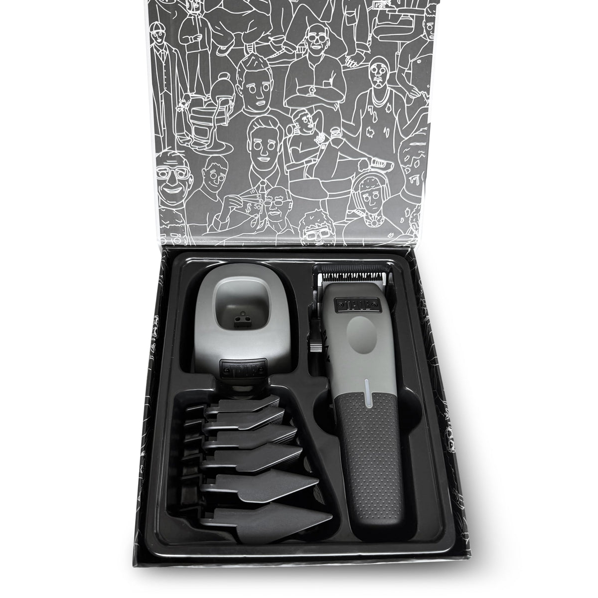 TPOB Mini Play grey includes six guide combs for styling.