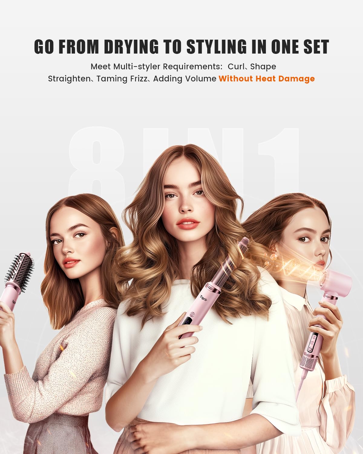 Tqcir hot air styler with 360-degree swivel cord for unrestricted movement.