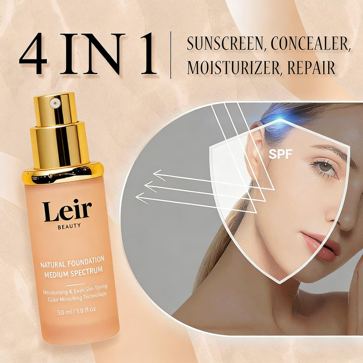 TQIUH Leir Beauty Foundation SPF50 packaging indicating longwear protection.