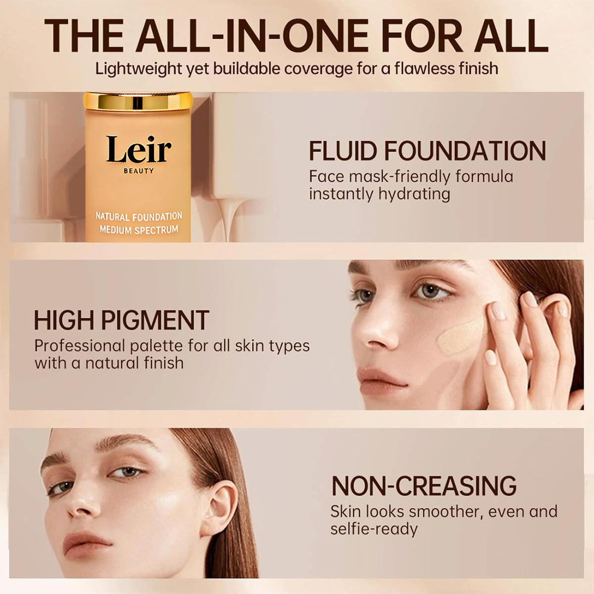 TQIUH Leir Beauty Foundation wear test illustrating sweat-proof performance.