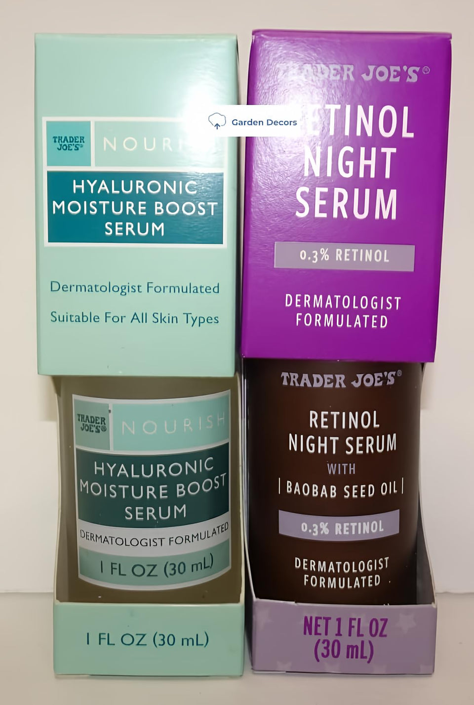 Trader Joe's Nourish Hyaluronic Serum bottle close-up highlighting deep hydration.