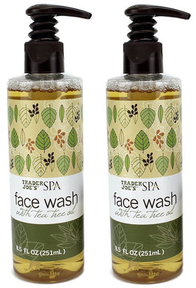 Trader Joe's Spa Face Wash bottle with tea tree oil for a refreshing cleanse.