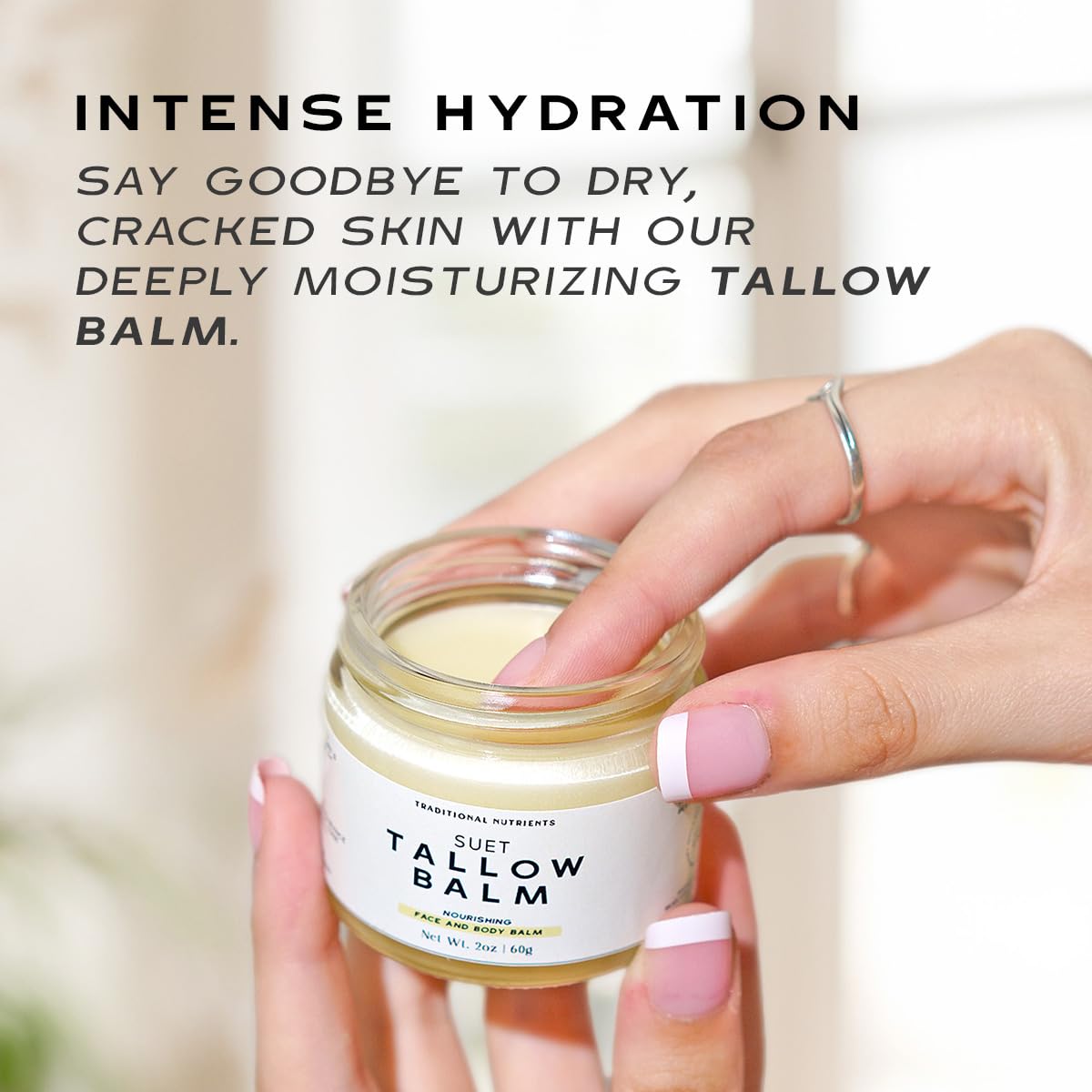 TRADITIONAL NUTRIENTS Grass-fed Suet Tallow packaging highlights sustainable sourcing and quality control.