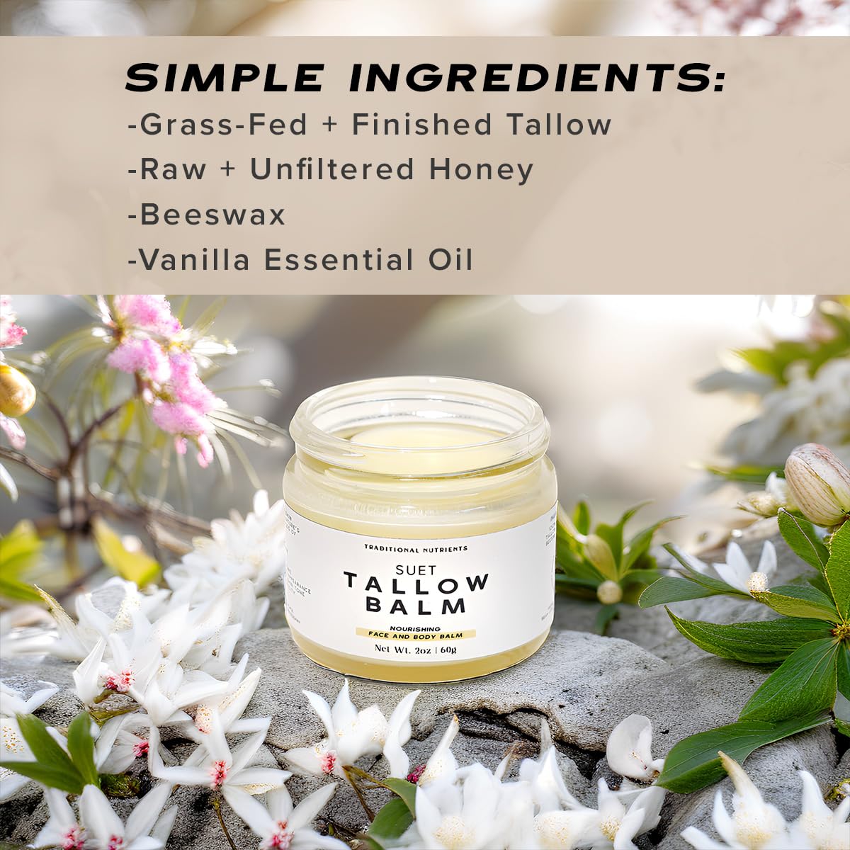 TRADITIONAL NUTRIENTS Raw Honey and Beeswax add conditioning benefits and a comforting vanilla aroma.