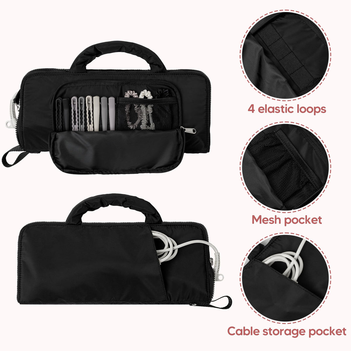 Trahzia hanging loop provides convenient storage on a door or rack.