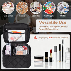 Trahzia Travel Makeup Bag dimensions label to compare sizing.