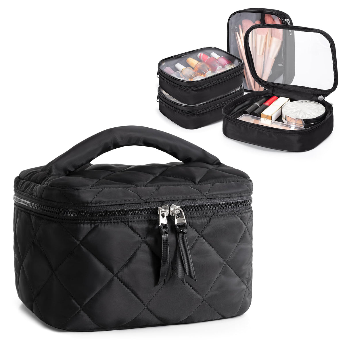 Trahzia Travel Makeup Bag full view highlighting roomy interior for cosmetics.