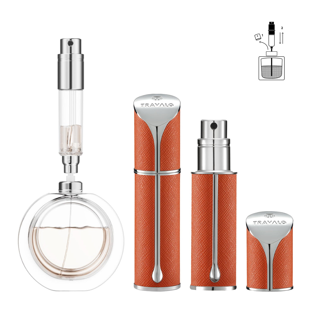 Travalo AQUA bottom-fill design for mess-free refills and quick fragrance top-ups.